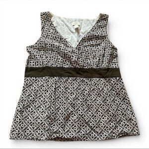 Ann Taylor LOFT Abstract Boho Chic Brown and White Tank Size 16